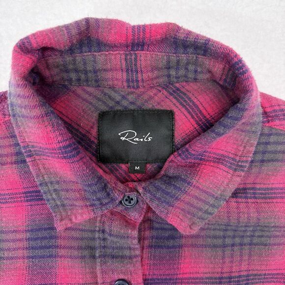 Rails Top Women’s Size Small Pink Plaid Button Front Flannel‎ Relaxed Flowy Boho - Picture 5 of 9